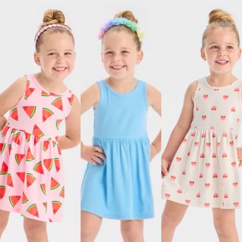 Lot of‎ 3 Summer Dress Bundle Cat & Jack Girls 4T Sleeveless Dress Watermelon